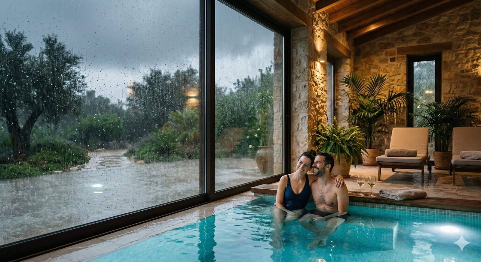 זוג בבריכה בחורף